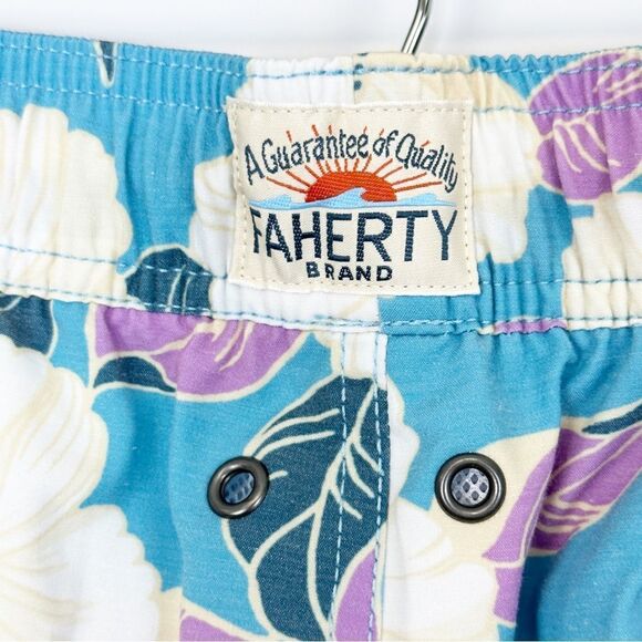 Faherty Mens Beacon Swim Trunks Blue Hawaiian Print Size Large - Picture 9 of 11